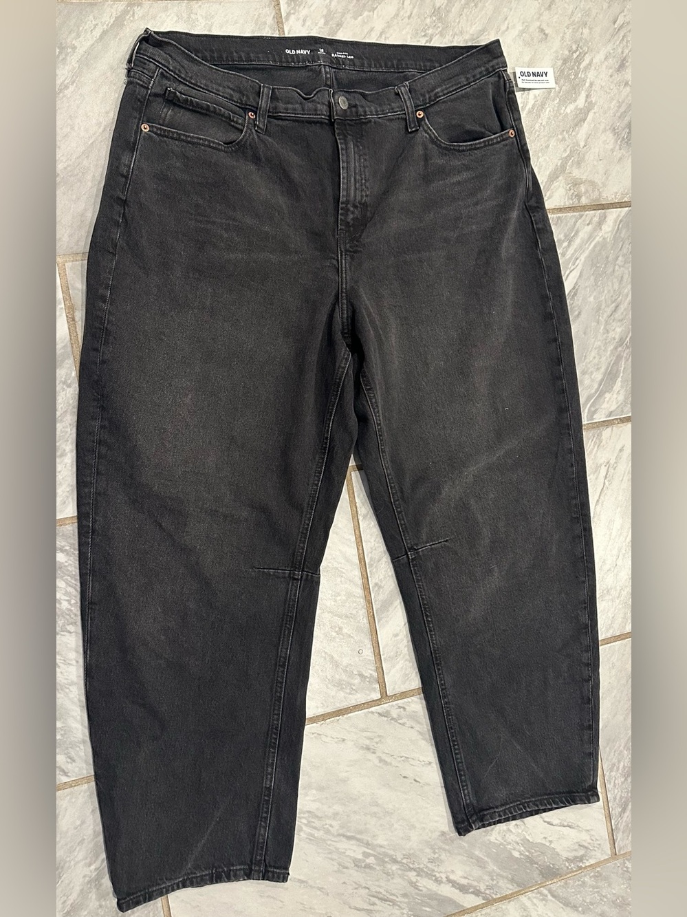 NWT Old Navy Womens Barrel Leg Dark Wash Denim Jeans Size 18 Petite High Rise